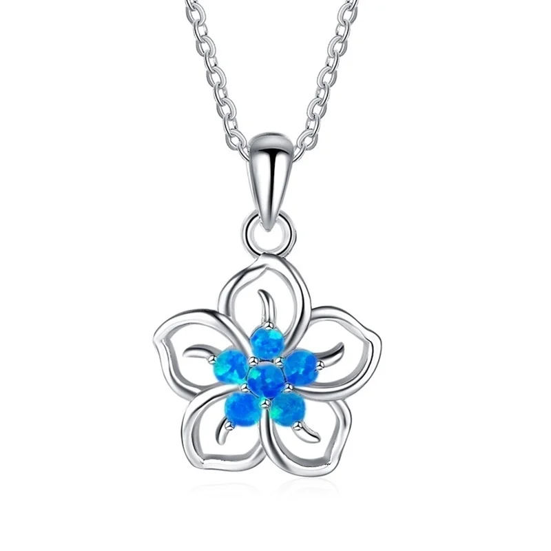 

Fashion Women Necklace Elegant Hollow Flower Shaped Fire Opal Pendant Necklace For Women Accessories Wedding Jewelry Girl Gift