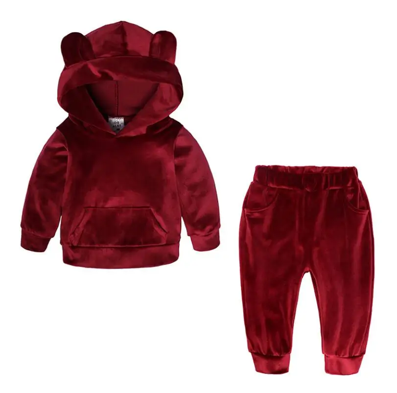 Детская одежда; коллекция года; осенне-зимняя одежда для маленьких девочек; комплект одежды из 2 предметов с капюшоном; детская одежда; Спортивный костюм для девочек; комплекты костюмов - Цвет: Red