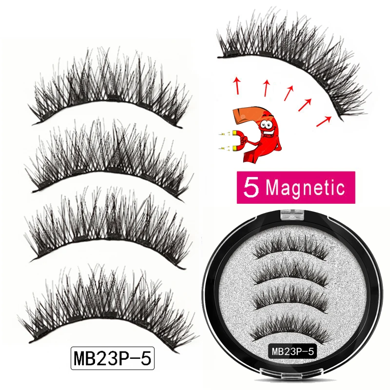 MB 5 Magnetic eyelashes Eye Shadow with handmade 3D/6D faux cils magnetique False magnet Mink lashes+ tweezers+Eye Shadow - Цвет: MB23P