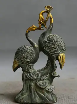 

Collection Chinese Brass Carved Conjugal Lover Animal Red-Crowned Crane Bird Glossy Ganoderma Exquisite Statues