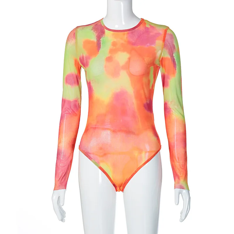 IDress Tie dye Sexy Women Sheer Mesh Bodysuit One Piece Jumpsuit Overalls for Women Combinaison Femme Body Feminino Macacao (6)