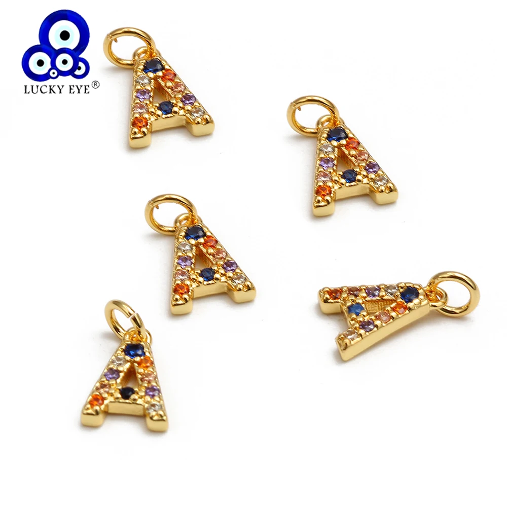 

Lucky Eye Colorful Zircon 26 Letter Charm Gold Color Micro Pave Alphabet Charm for Handmade Making Jewelry Accessories EY6473