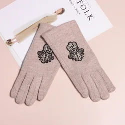 Guantes Winter Gloves Cashmere Warm Women Mittens Beading Flower Touch Screen Rhinestone Butterfly Insect Decor Outdoor