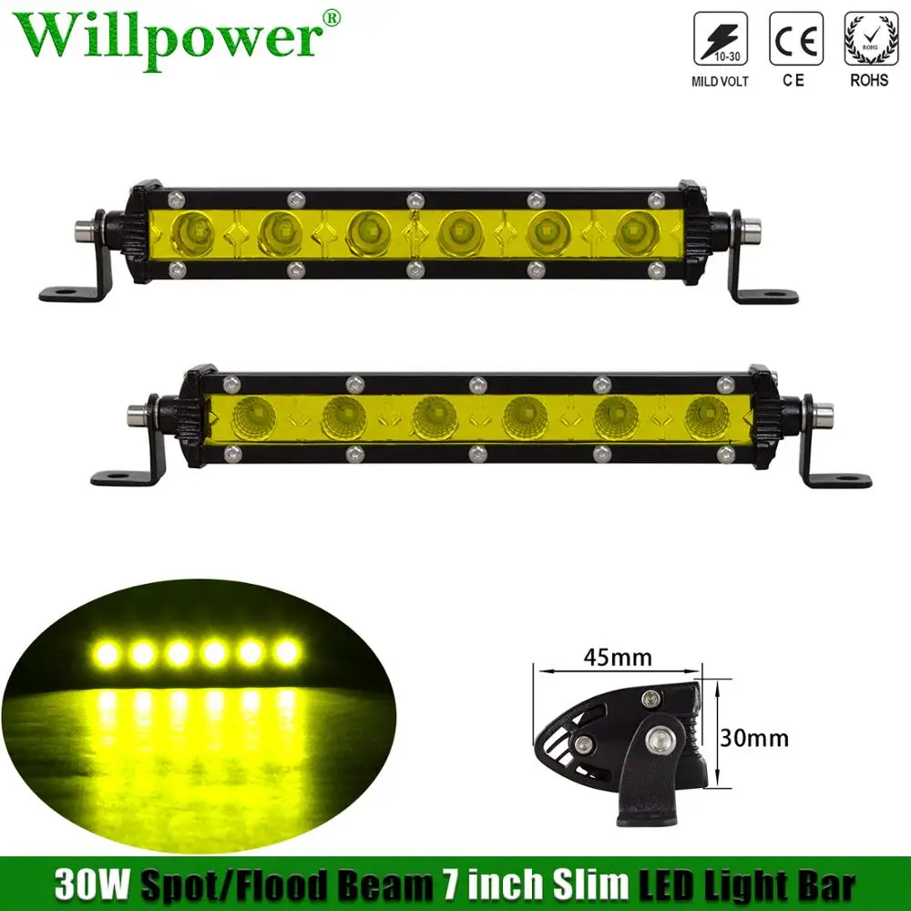 SUVCarYellowLight30W7SlimLEDLightBarSpotlightOffroad4x4