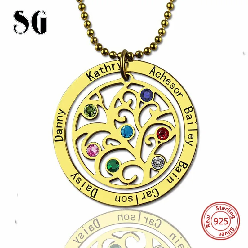 

100% 925 Sterling Silver Tree of Life Necklace Personalized Custom Family Name & Birthstone Jewelry Chain Mother's Day Gift