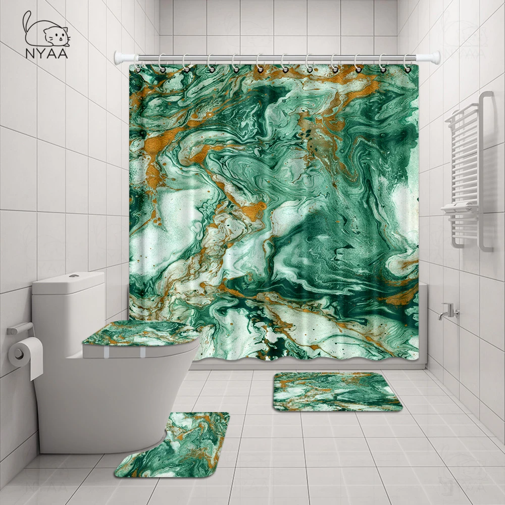 mermer manzara baski dus perdesi 4 adet hali kapak tuvalet kapagi banyo mat pad seti banyo perdesi 12 kanca ile bathroom accessories sets aliexpress