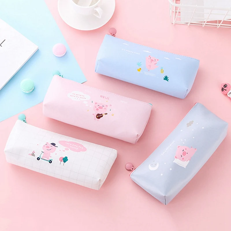 Мультфильм свинья пенал для девочек милый PU пенал коробка водонепроницаемые канцелярские принадлежности мешочек подарок, школьные принадлежности обучения канцелярские принадлежности