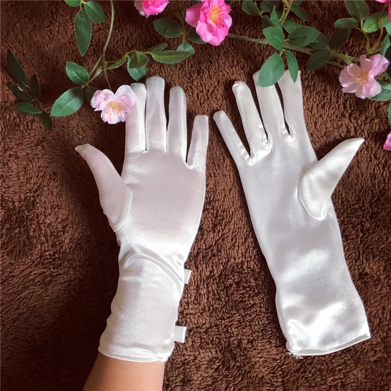 Bridal Wedding Gloves Lace White Bow Short Satin Gloves Wedding Accessories Free Shipping Flower Girl White Gloves