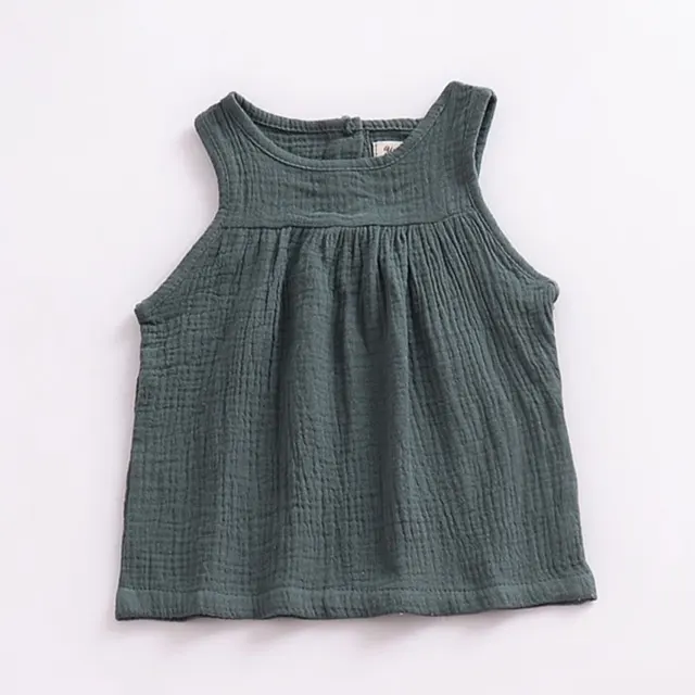 Linen 2021 Cotton Baby Boy Girl Summer T Shirts New Toddler Comfortable Tops Tee Children Clothing Kids Button 80-130CM Height H869-green