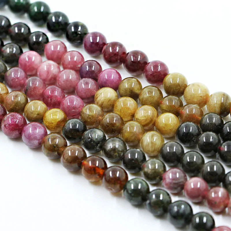 

Natural 4 5 6 7mm Tourmaline Round Beads High Quality Genuine Multi Color Spacer Smooth Tourmaline Beads Gem For Jewelry Making