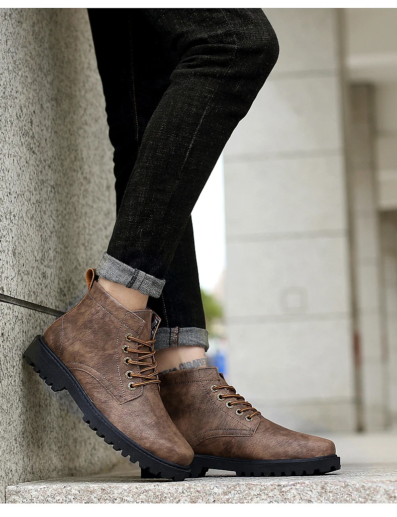 Casual Split Leather Boots Autumn Winter Fashion Men Boots Brand Outdoor Ankle Boots Zapatos De Hombre Size 39-44