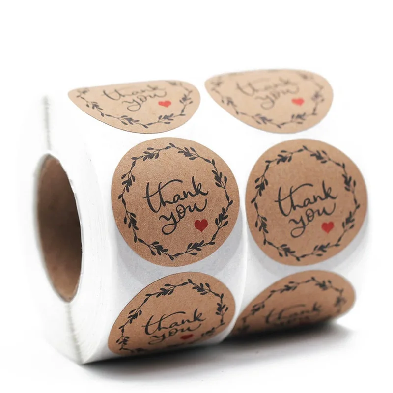 

Round Natural Kraft Thank You Sticker Seal Labes 500 Pcs/roll Hand Made with Love Sticker Paper Scrapbooking Stationery Sticker