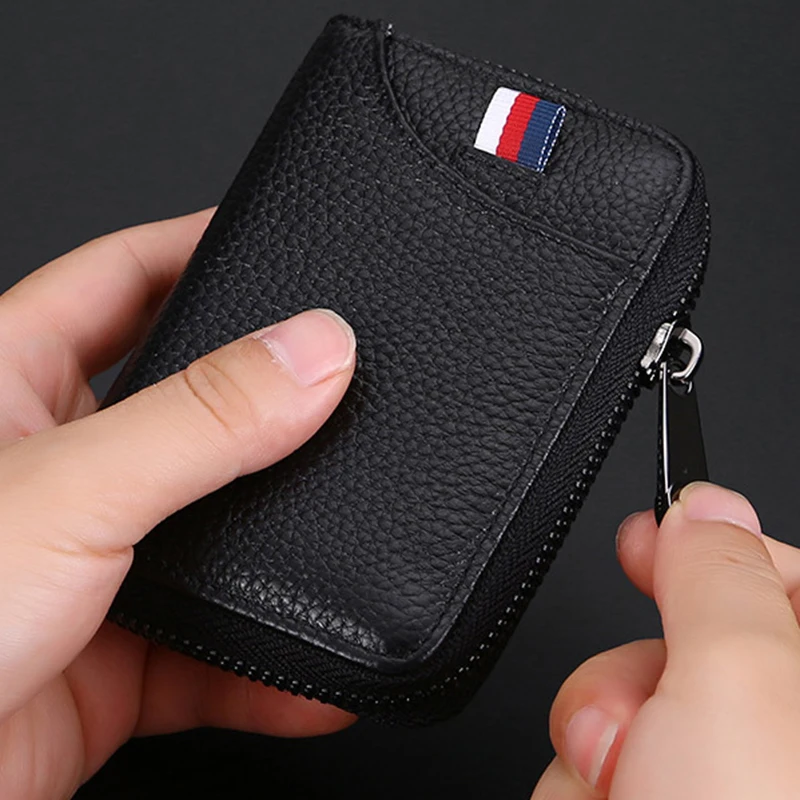 

Men Women Card Holder Genuine Leather Casual Cardholder for Bank Cards Wallet Business Credit Card Case Zipper Coin Purse