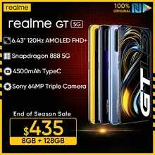 realme GT global version Qualcomm Snapdragon 888 5G Processor 65W SuperDart Charge 120Hz refresh 6.43" FHD+ AMOLED 8GB 128GB NFC