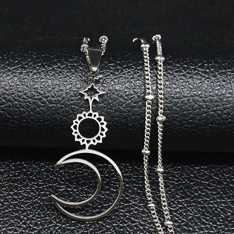 Sun Moon Star Stainless Steel Necklaces Pendants for Women Silver Color Statement Necklace Women Jewelry collar hombre N1123S02