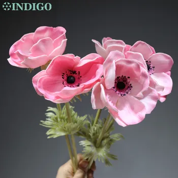 

INDIGO- 5pcs Pink PU Anemone Flower Home Decoration flower Wedding Artificial Flower Floral Event Party Display Interior Trim