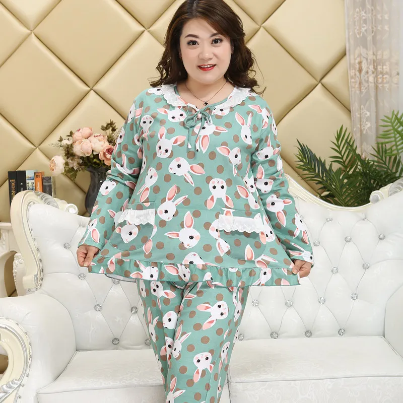 

Pure cotton Cute rabbit Mother pajamas sets women sleepwear spring Long sleeves trousers sleepwear women pyjamas 83302