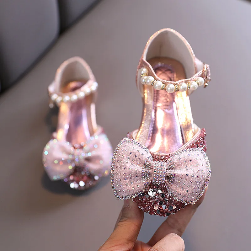 

2021 New Girls Princess Shoes Fashion Rhinestone Crystal Sandal Kids Wedding Party Girls Dance Performance Shoe Single Shoes