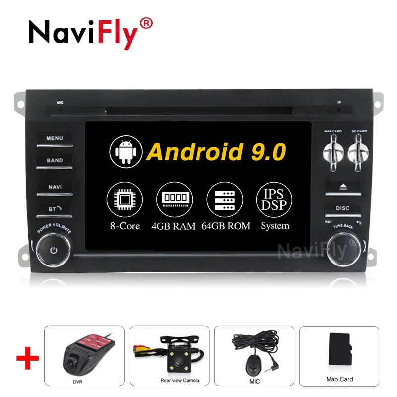 NaviFly Autogps 7 дюймов 2 din ips DSP Android 9 автомобильный dvd-радиоплеер для Porsche Cayenne 2003-2010& Cayenne S& Cayenne GTS 2003 - Цвет: 4G-64GB-Camera-DVR