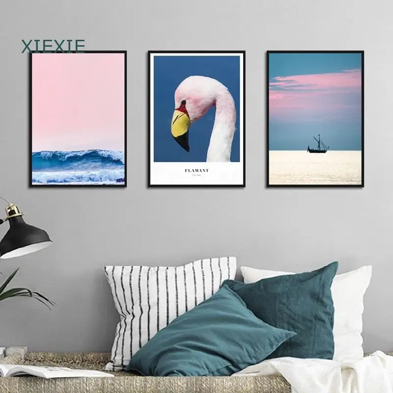 Постер на стену с изображением Снежной Горы озера картина &quotзакат&quot фламинго