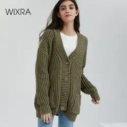 Wixra вязаный массивный женский свитер кардиган Карманы Твердые толстые Топы Одежда стильный свитер для женщин 2019 осень зима