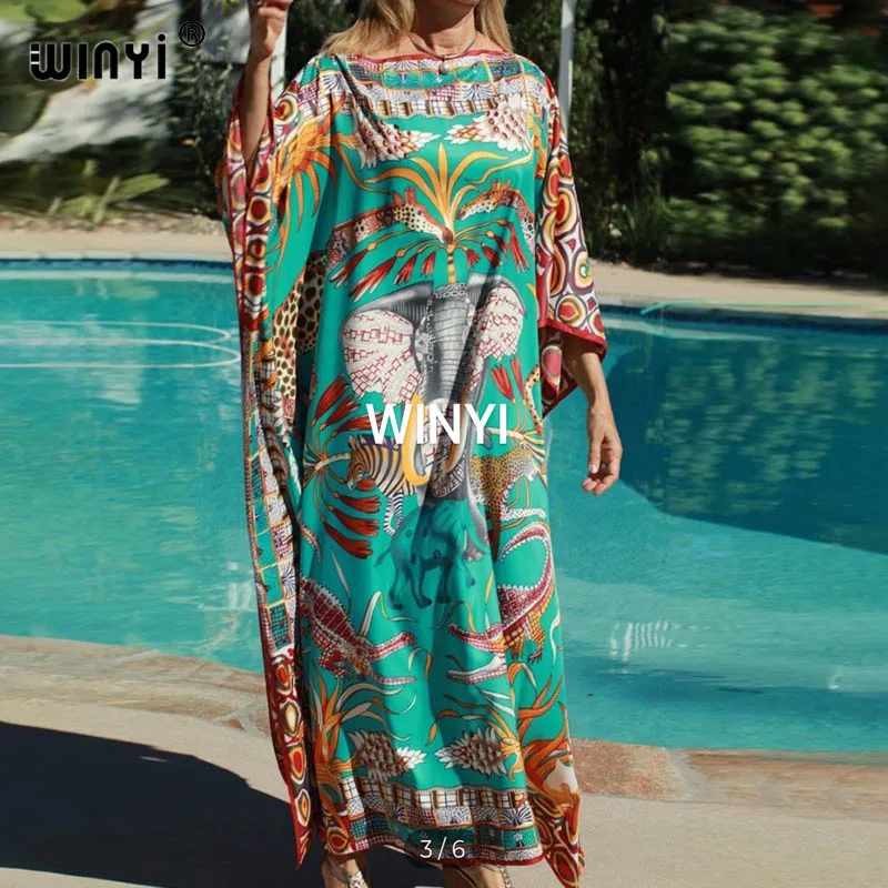 WINYI 2021 Kuwait clothing maxi dresses Elegant Women Floral плать Boho Dress Summer Beach Long Sleeve Evening Party Sundress | Женская