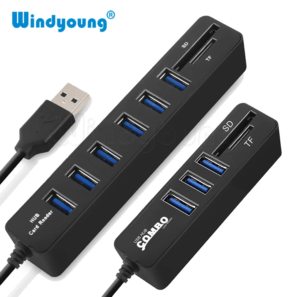 Hub USB 3,0 de USB-C 3,0 Hub Splitter USB de alta velocidad 3 / 6 puertos Hab lector de tarjetas TF SD USB C para PC accesorios de computadora