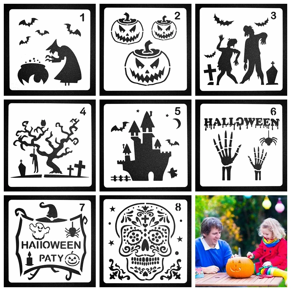 

1pc DIY Craft Happy Halloween Layering Stencils For Walls Painting Scrapbooking Stamp Album Decor Embossing Paper Card Template