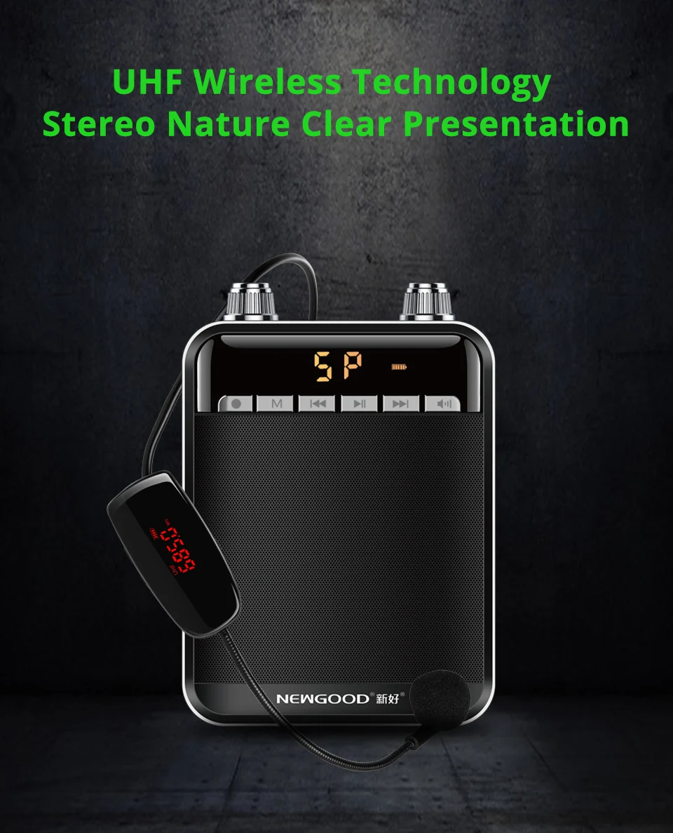 Smart Wireless Portable Voice Amplifier Loud Speaker With UHF Wireless Microphone Megaphone For Teaching Tour Guide Yoga         (8)