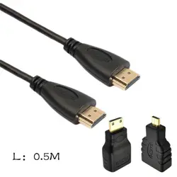 1 мини 3-в-1 HDMI кабель со штыревыми соединителями на обоих концах для подключения кабель с Micro Mini HDMI конвертер для компьютера телевидения