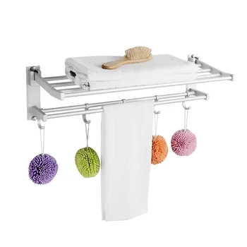 

Punch-free Collapsible Bathroom Towel Bar Double Layer Towel Movable Frame with Hook Wall Mounted Clothes Shelf Storage Hanger