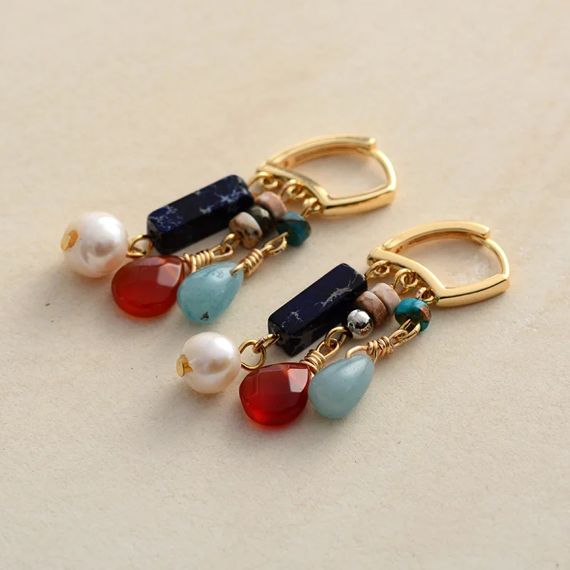 Women Natural Stone Pearls Drop Earrings Jewelry Gemstones Dangle Earring Designer Jewelry Wholesale Dropshipping - Image 2