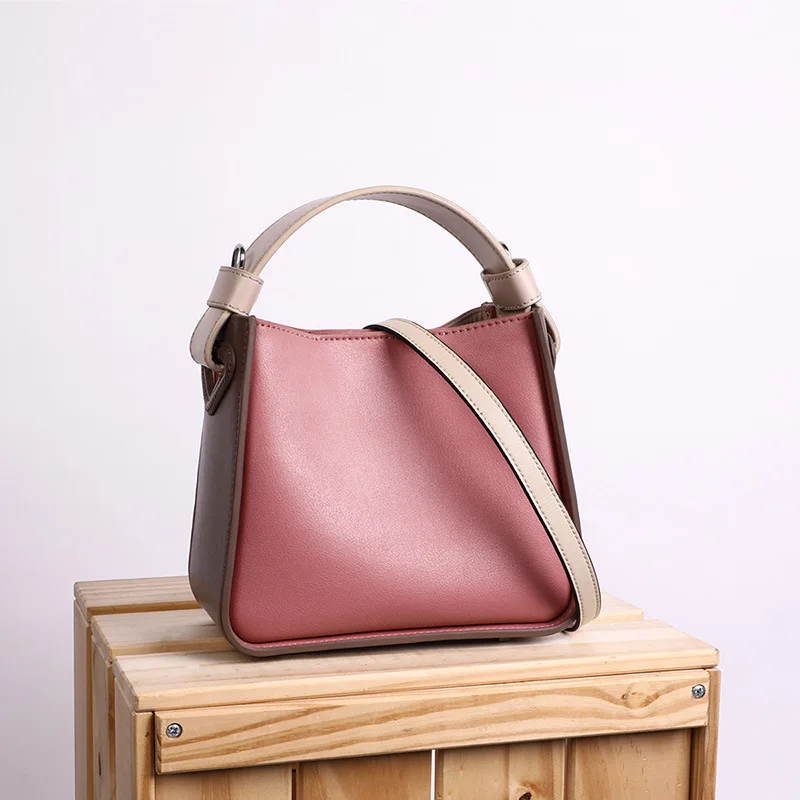 

Genuine Leather Woman 2020 Oblique Satchel Ins Small Foreign Style Bucket Package Single Shoulder Hand Bag Chao