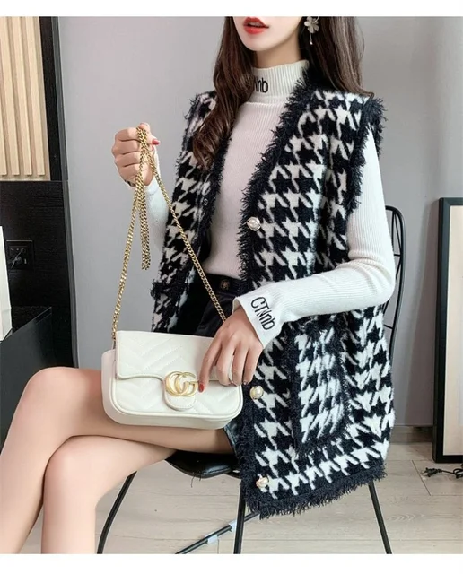 HOT Micro Pied Gilet Pied De Poule Femme Gilet Pied-de-poule