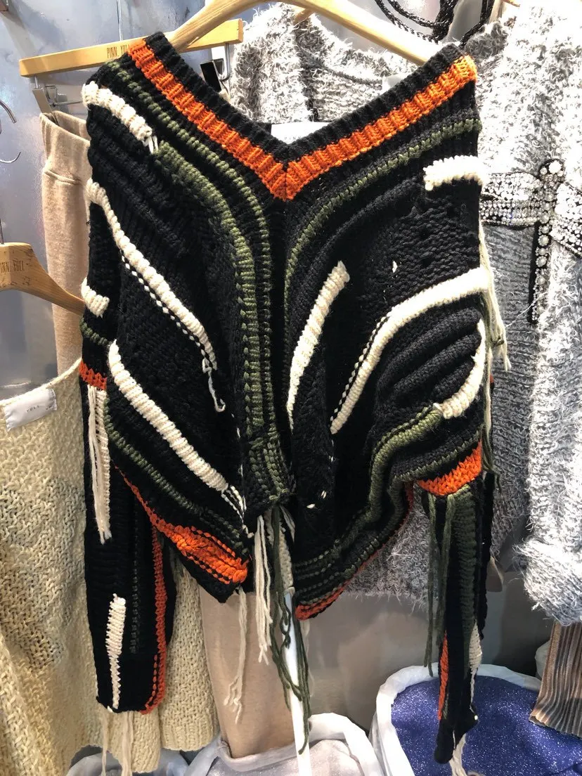 Pull Femme, осенне-зимний женский корейский вязаный свитер с v-образным воротником, короткие женские джемперы для улицы, рваные