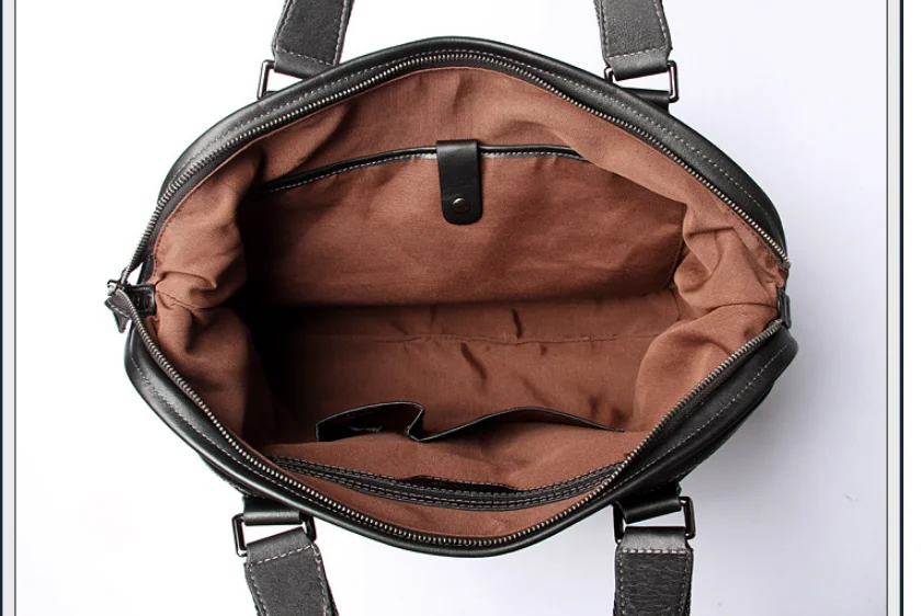 Black Business Briefcase Genuine Leather Casual Shoulder Bag Men Classic Fashion Zipper Handbag Cowhide Sacoche Homme DF101