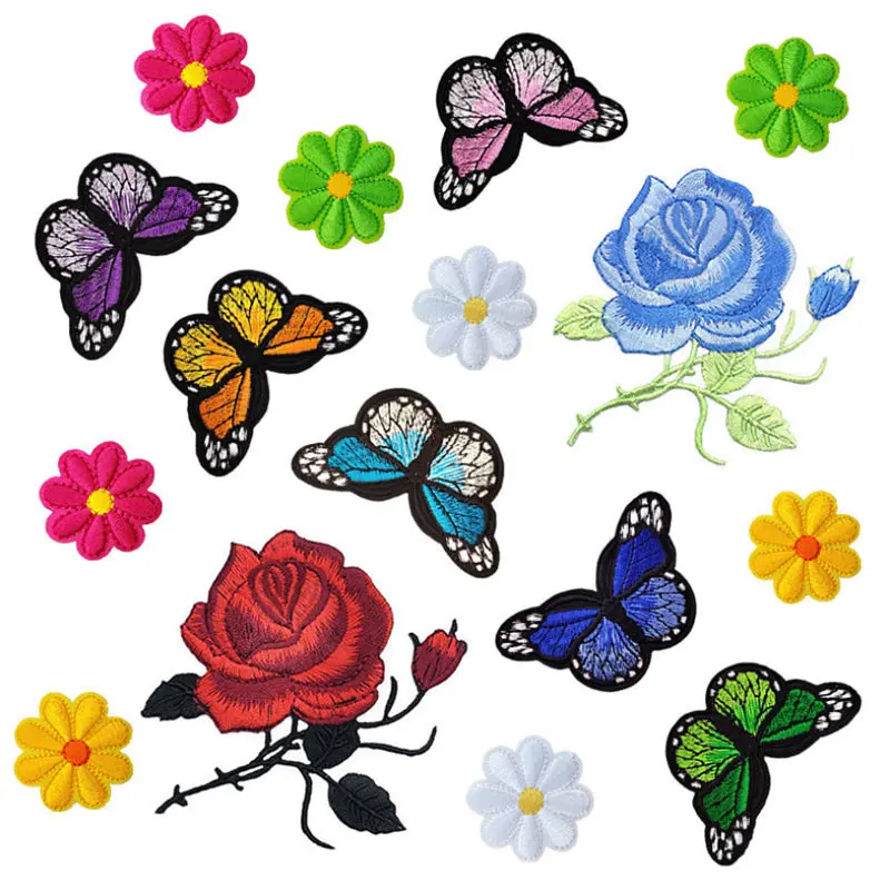 36 PCS Butterfly Flowers Iron On Patches Colorful Sew On Appliques  Embroidery Badge Logo Patch Applique Roses DIY Crafts - AliExpress
