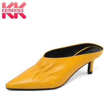

KemeKiss Real Leather Women Sandals Pointed Toe Women Shoes Open Heel Party Lady Outdoor Candy Color Female Footwear Size 33-40