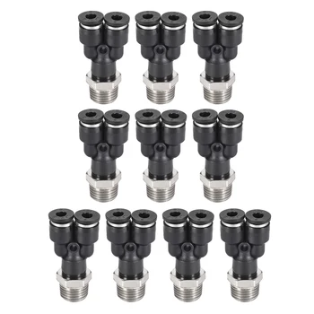 

uxcell 10Pcs Push To Connect Air Fittings Y Type 4mm Tube OD x 1/4PT Male Thread Black to Polyethylene Nylon and PU Tubing