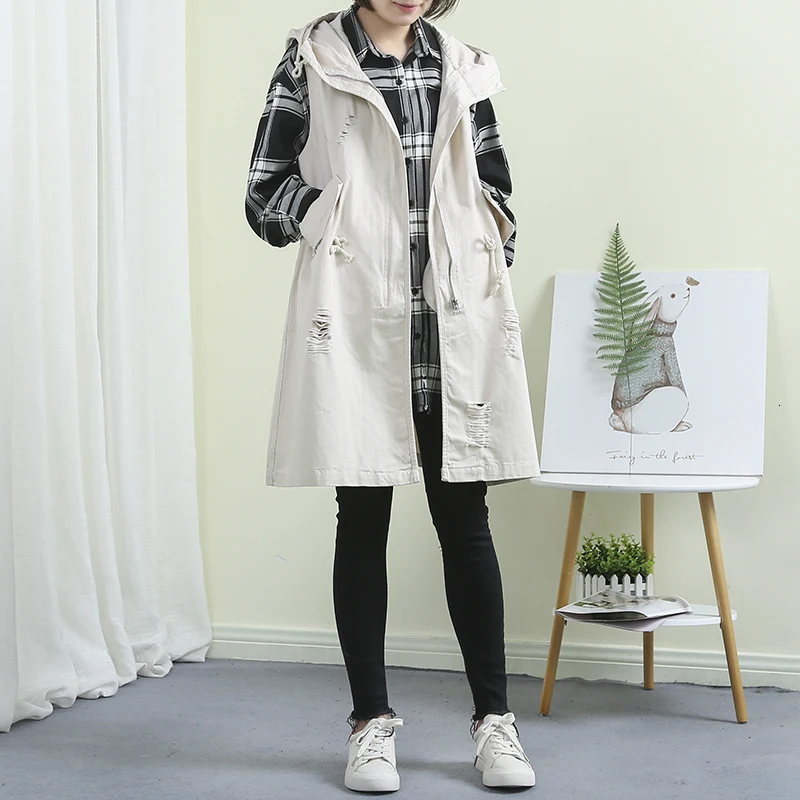 [EWQ] Весенняя Новая модная Корейская женская одежда с карманами без рукавов с капюшоном, Свободное пальто большого размера MC230