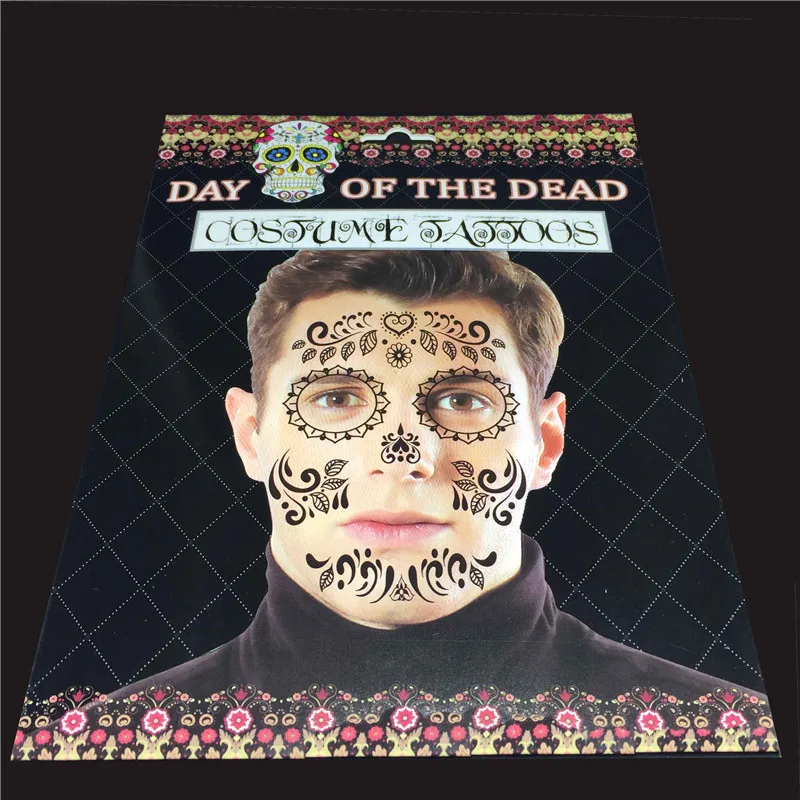 Временные тату-стикеры на Хэллоуин с изображением мертвых черепов, 1 шт., Мексиканский День мертвых черепов для женщин и мужчин, макияж для сцены, вечерние