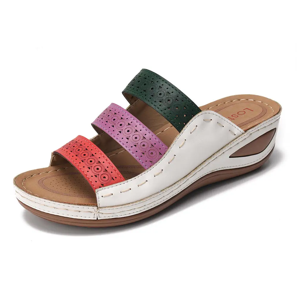Летние шлепанцы; женская обувь; Повседневная разноцветная обувь на низкой танкетке; Босоножки с открытым носком; тапочки; buty damskie - Цвет: white
