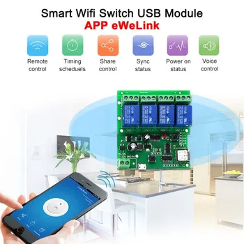 

DC 5V 7-32V 4 Channel WiFi Wireless Relay Switch Control Module APP Control