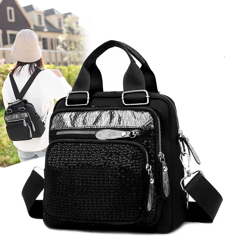 

2023 new nylon cloth sequined women's backpack brand designer multifunctional small women's handbag casual girl schoolbag