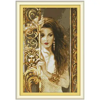 

Woman behind the railing counted printed on the canvas 11CT 14CT DIY kit Cross Stitch embroidery needlework Sets home decor