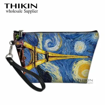 

THIKIN Starry Oil Paint Eiffel Tower Pattern Women Toiletry Bag Cosmetic Cases Ladies Portable Wash Kit Bag for Females Make Up