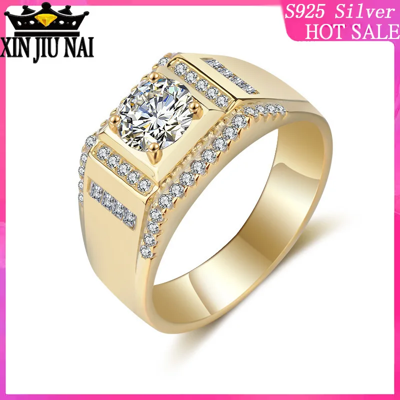 

925 sterling silver Men's luxury full of heroism diamond diamond ring plated platinum gold atmosphere men's ring Male gift