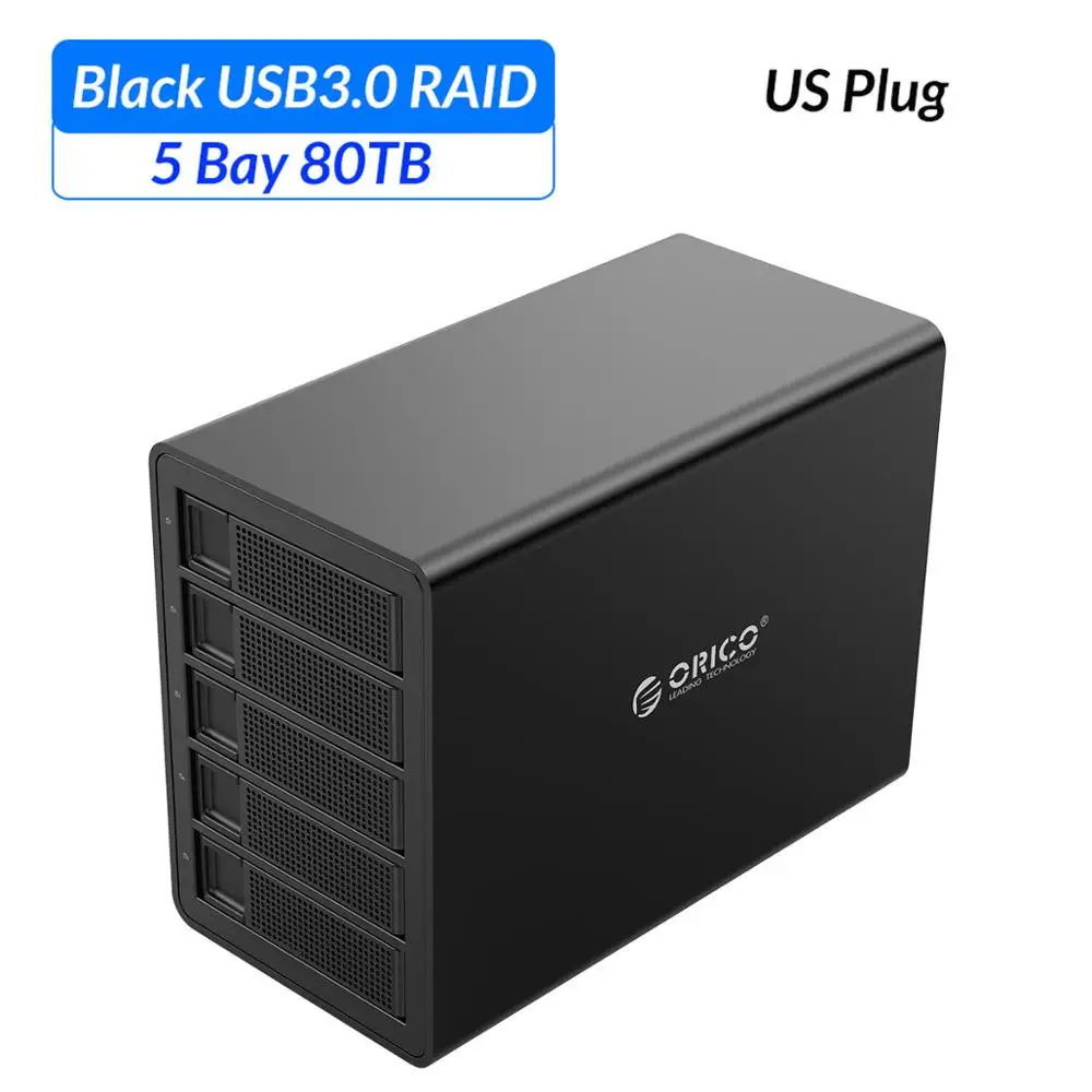 ORICO 5 bay 3,5 ''док-станция для жесткого диска USB3.0 на SATA с RAID алюминиевый корпус для жесткого диска 150 Вт внутренний адаптер питания чехол для жесткого диска - Цвет: Black US Plug