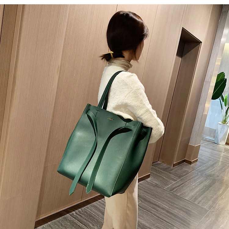 Повседневные ремни, женские сумки на плечо, Большая вместительная сумка, дизайнерские сумки на шнурке, Роскошные Сумки из искусственной кожи, Дамская большая сумка-мешок - Цвет: green