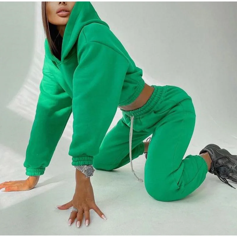 sweat suits women Hoodies Suit Autumn Winter Green Casual Tracksuit Women Fleece 2 Pieces Set Sports Sweatshirts Pullover Home Sweatpants Outfits red jogging suit